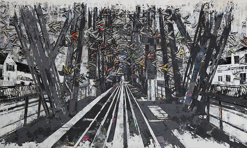 Ngo-Van-Sac,-Across,-120-x-200cm,-Collage-and-mixed-media-on-canvas,-2015