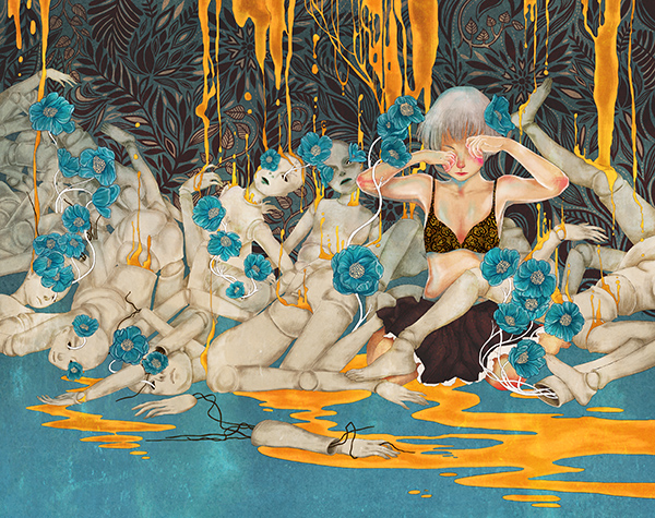 Khoa Le, Nuoc Mat, Cry Wolf, mixed media, 60 x 48 cm, 2016
