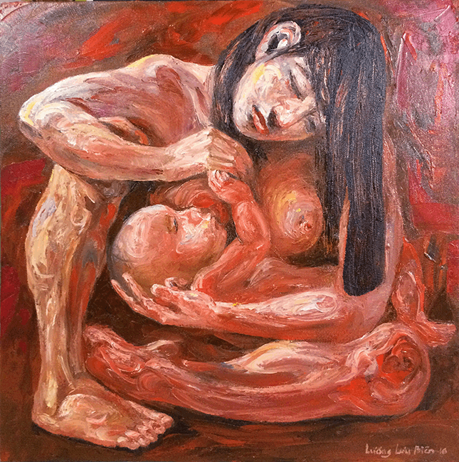 Luong Luu Bien_Me Con_Mother and Child_2016_mixed media on canvas_60 x 60 cmf