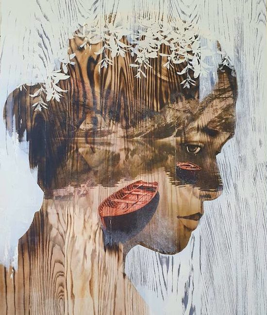 Ngo Van Sac_Vung Ky Uc_Land Of Memory_2019_Wood burn, mixed media on wood, 80 x 80 cm